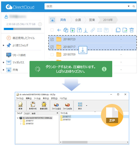 フォルダ単位の圧縮ダウンロード