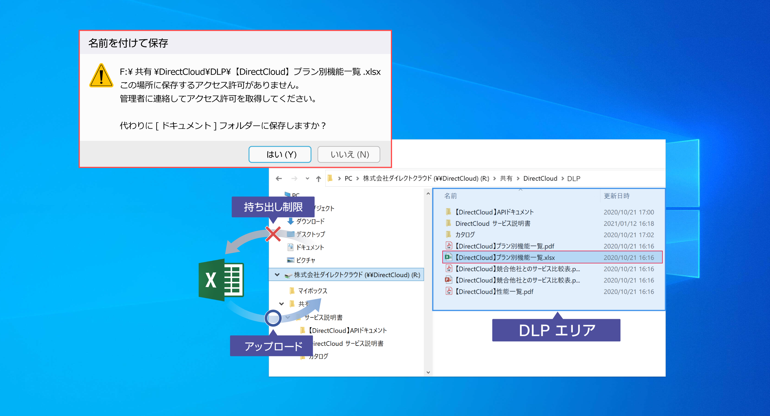 DLPエリアからの持ち出しを制限